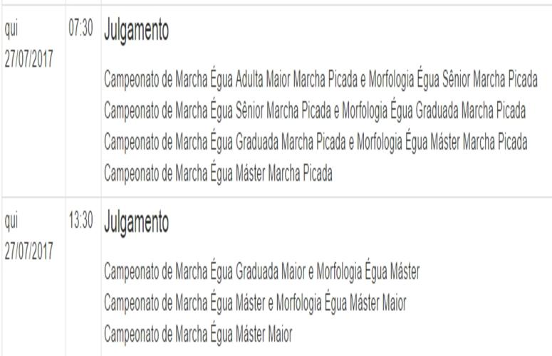 Saiba quais os julgamentos da Nacional do Mangalarga Marchador 2017 programados para esta quinta, 27